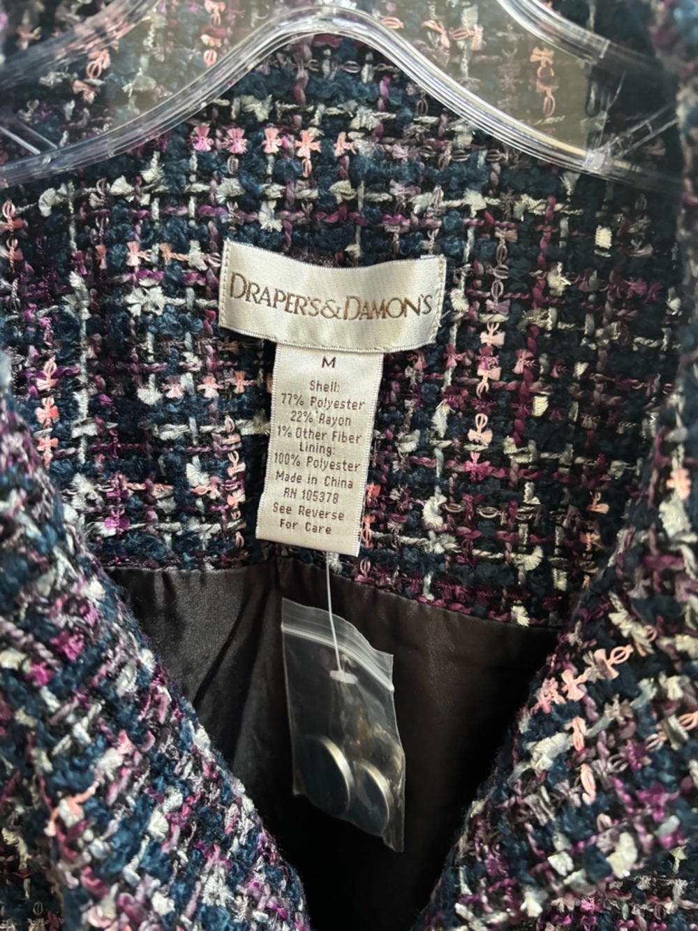 Drapers & Damons Elegant Women's Tweed Jacket in Navy & Pink, Size Med, NWOT - Picture 3 of 4